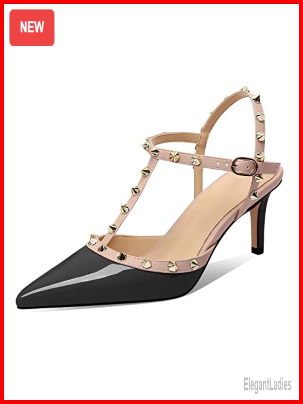 Studded Kitten Heel Slingback Sandals Pointed Toe Faux Leather